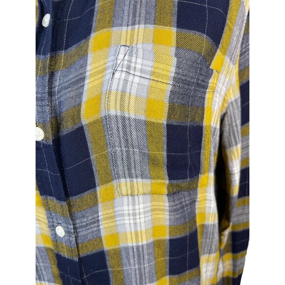 Banana Republic Factory Boyfriend Fit Button Down Size Medium Yellow Plaid - Picture 4 of 6
